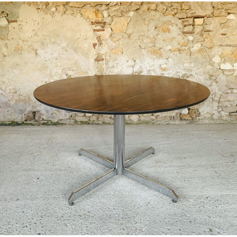 Table vintage en palissandre et chrome, circa 1970