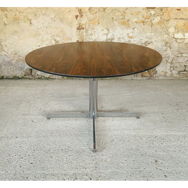 Table vintage en palissandre et chrome, circa 1970