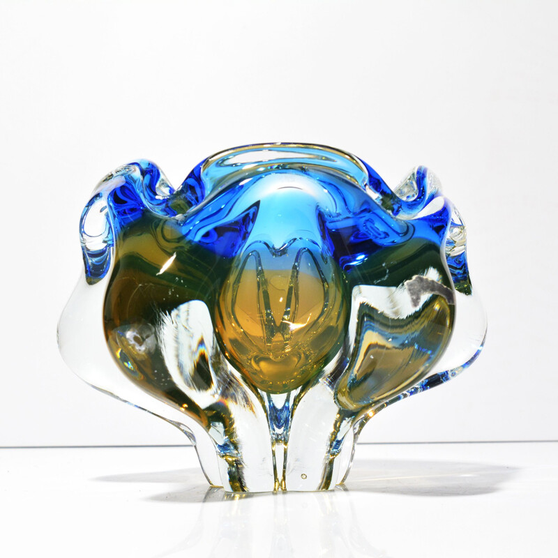 Glass and crystal bowl or ashtray by J. Hospodka, Chribska Sklarna, Czechoslovakia 1960