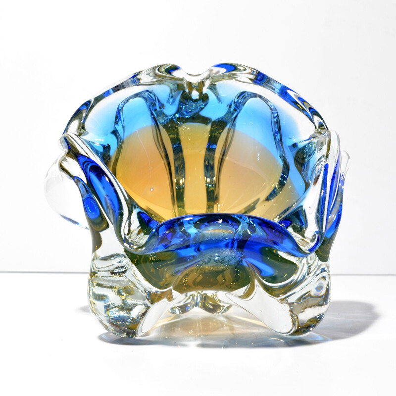 Glass and crystal bowl or ashtray by J. Hospodka, Chribska Sklarna, Czechoslovakia 1960