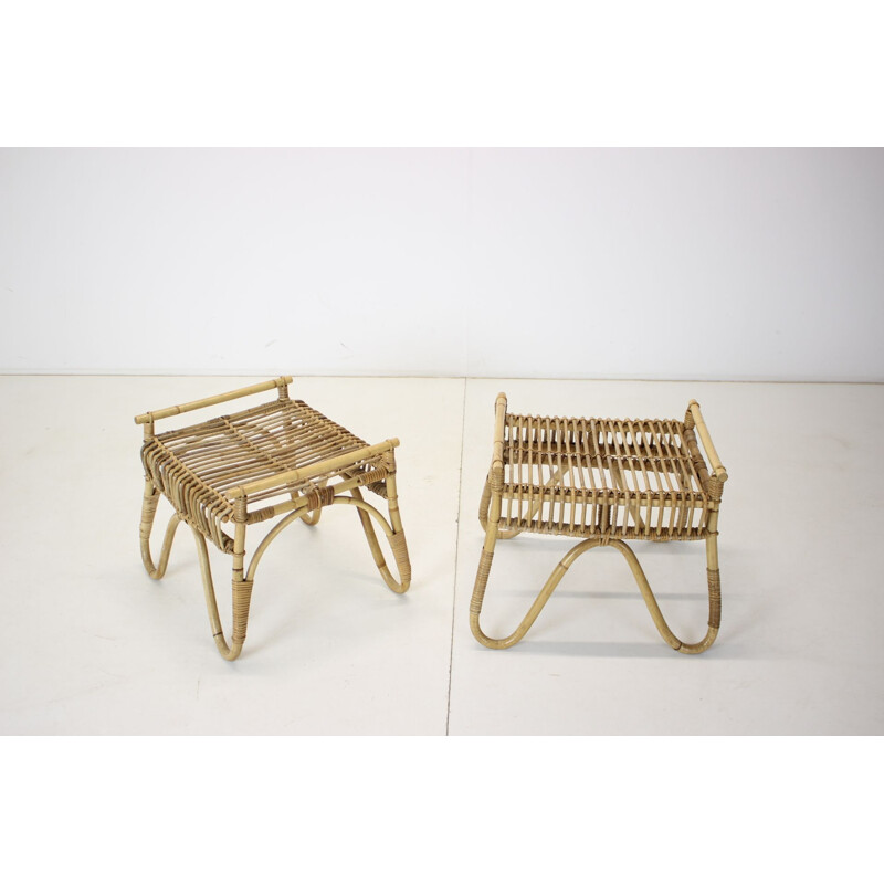 Pair of vintage rattan footrests, 1960s