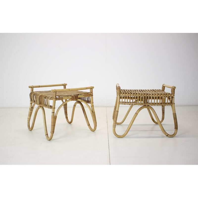 Pair of vintage rattan footrests, 1960s