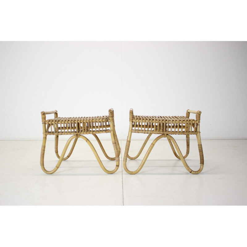 Pair of vintage rattan footrests, 1960s