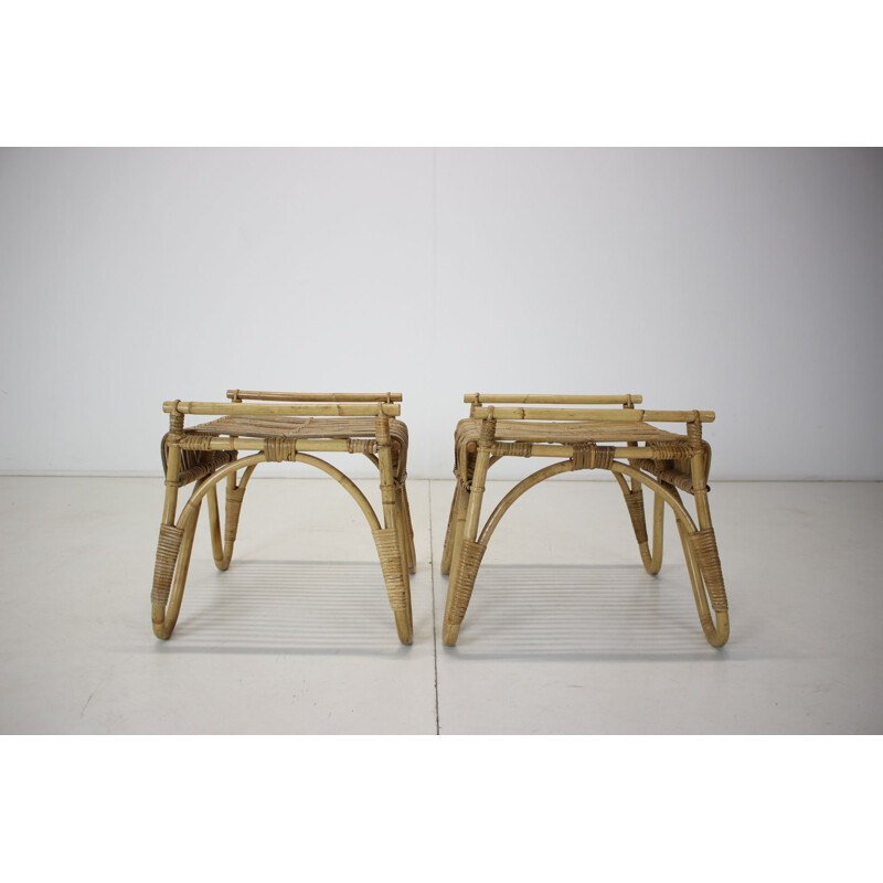 Pair of vintage rattan footrests, 1960s