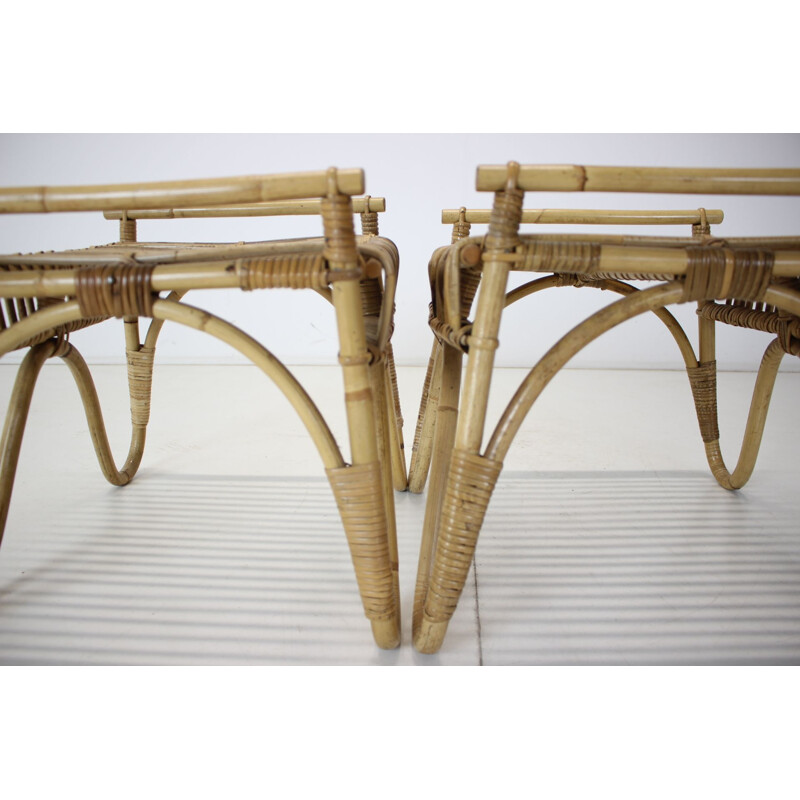 Pair of vintage rattan footrests, 1960s