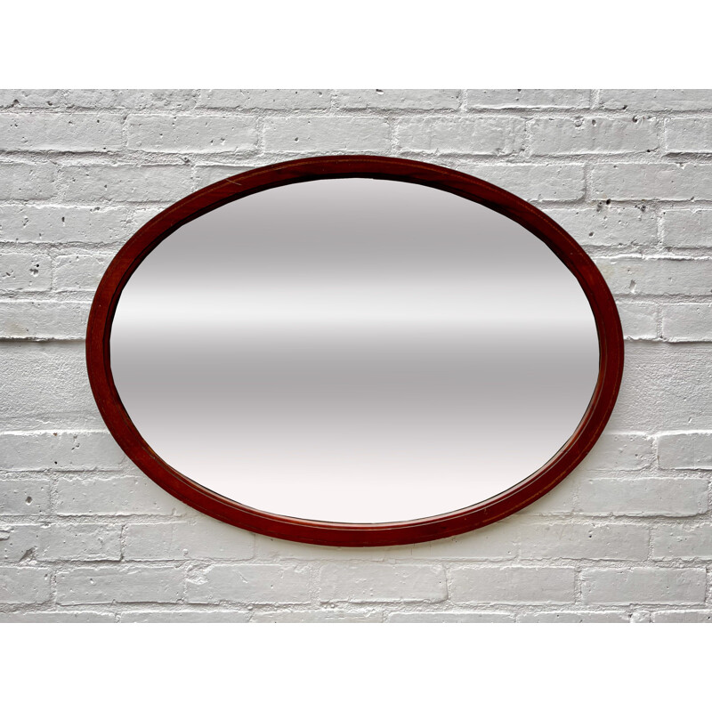 Miroir ovale vintage avec cadre en acajou