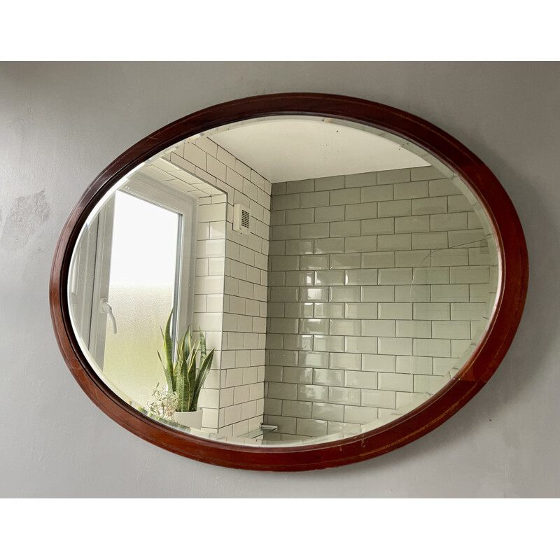 Vintage oval mirror with mahogany frame