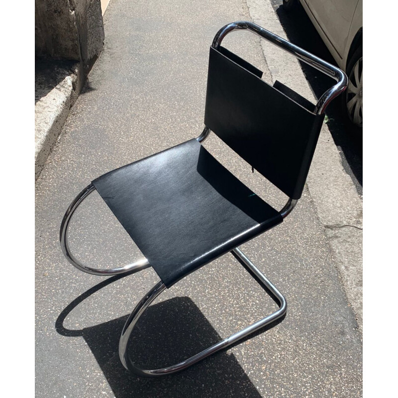 Set of 6 vintage steel and leather chairs by Ludwig Mies van der Rohe for Knoll, 1960s