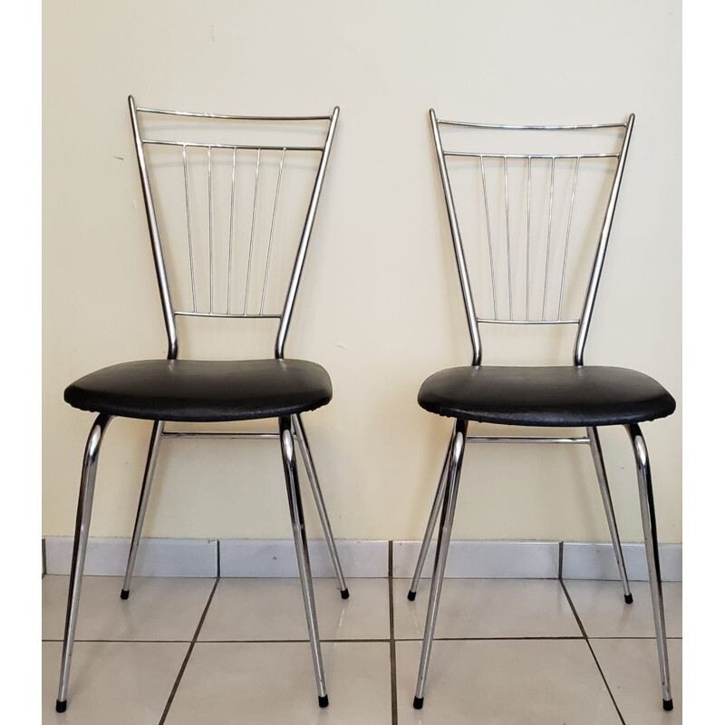 Set of 4 vintage chairs in chrome and skai, 1970