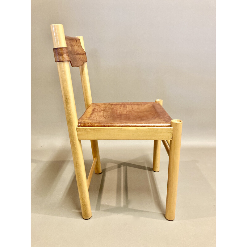 Ensemble de 4 chaises vintage en cuir et hêtre de Sede pour Ibisco, 1960