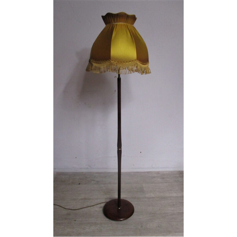 Vintage mahogany and fabric floor lamp, Sweden 1970s