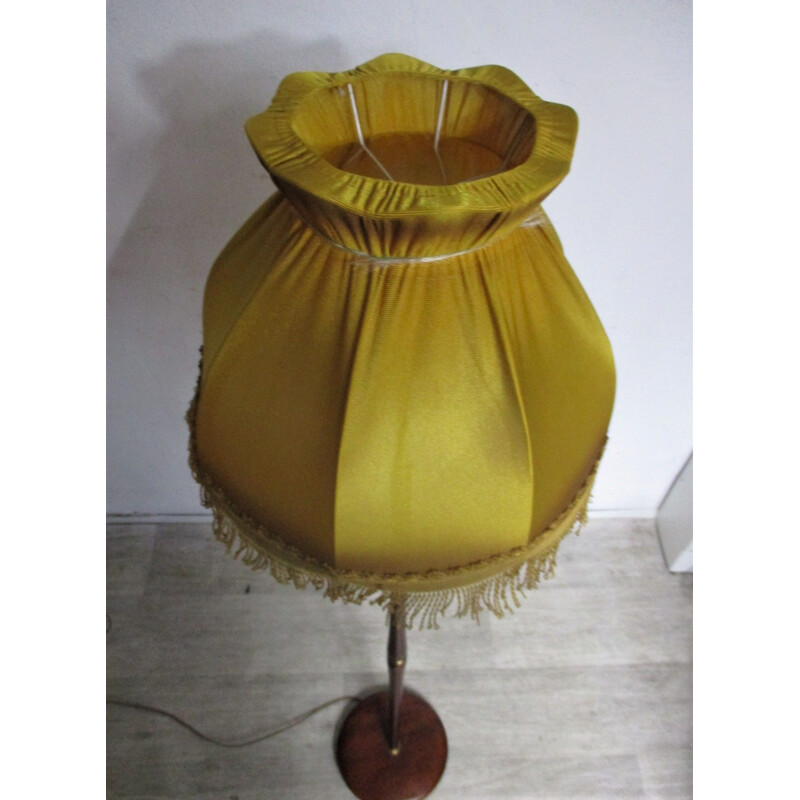 Vintage mahogany and fabric floor lamp, Sweden 1970s