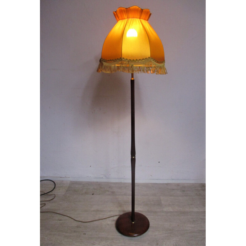 Vintage mahogany and fabric floor lamp, Sweden 1970s