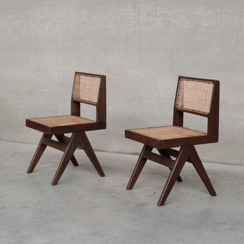 Coppia di poltrone vintage Chandigarh di Pierre Jeanneret, India 1960