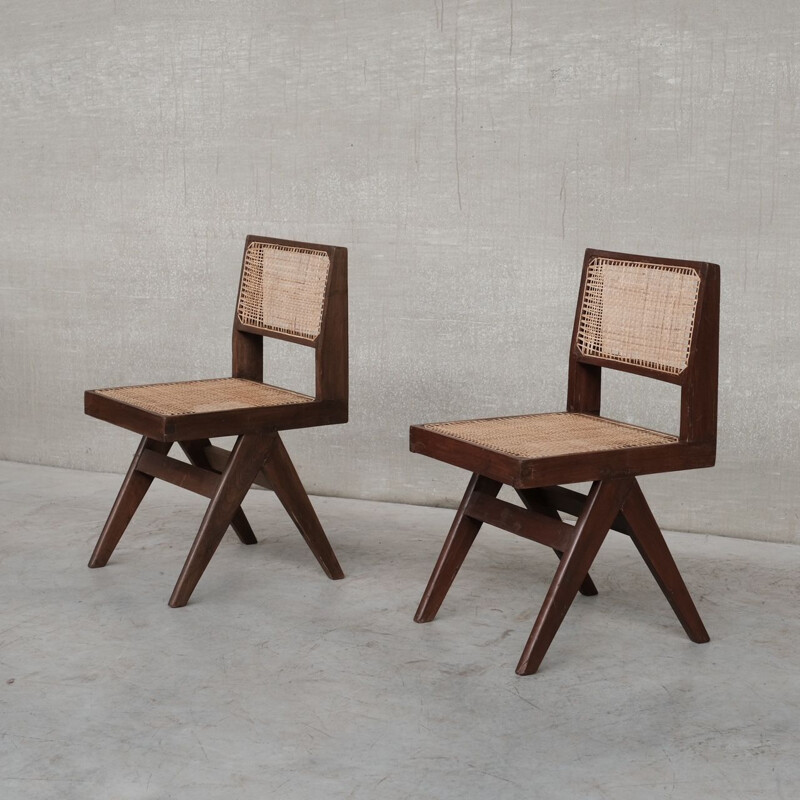 Paire de fauteuils Chandigarh vintage par Pierre Jeanneret, Inde 1960