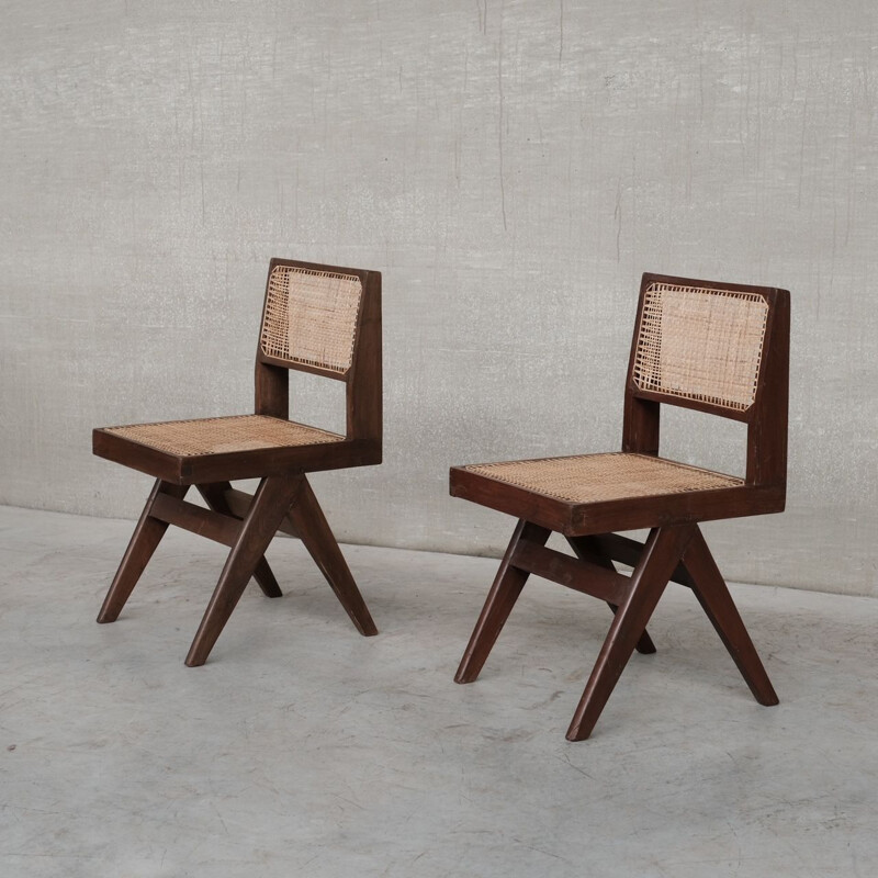 Par de poltronas Chandigarh vintage de Pierre Jeanneret, Índia 1960