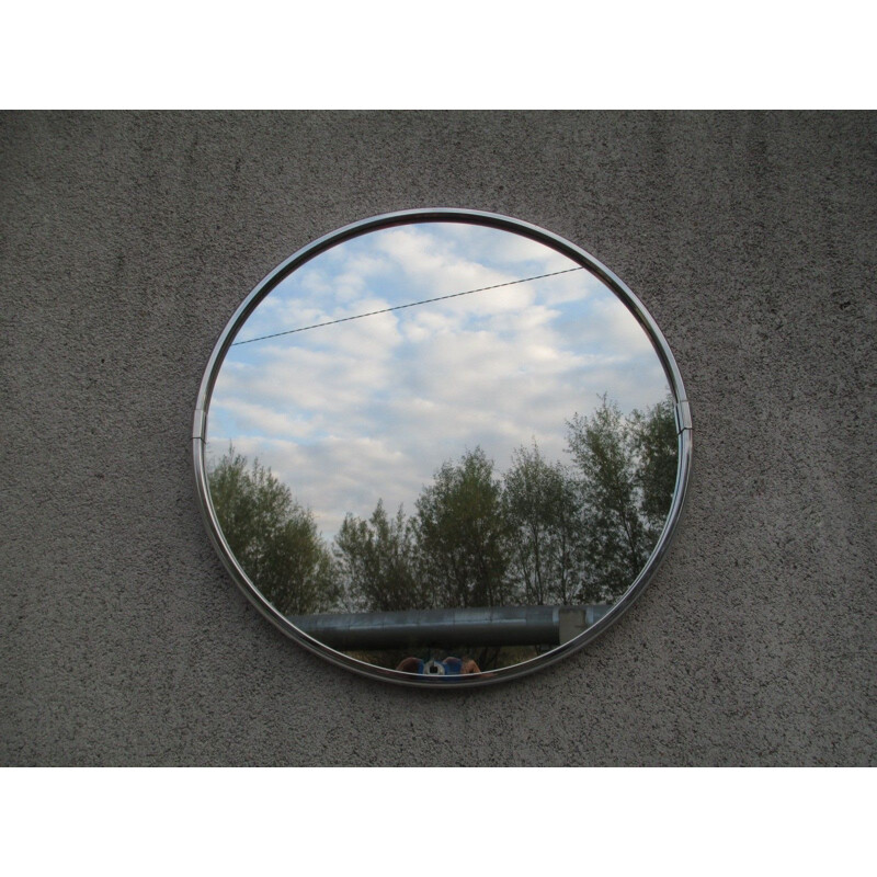 Round vintage mirror in nickel, Italy 1960s