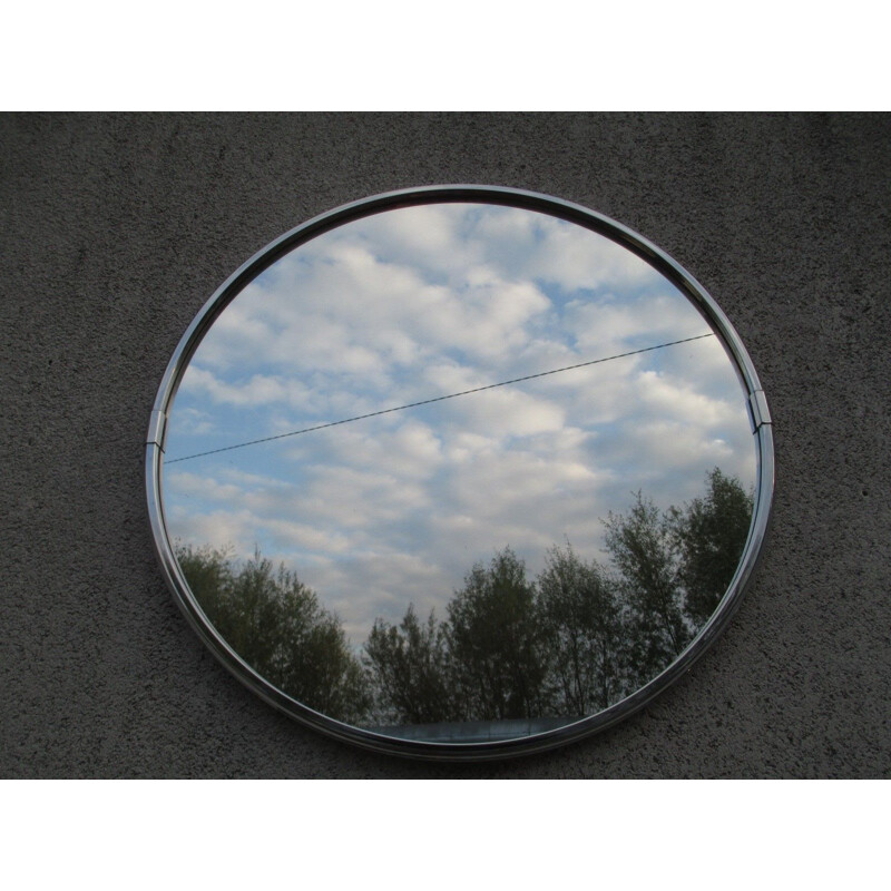 Round vintage mirror in nickel, Italy 1960s