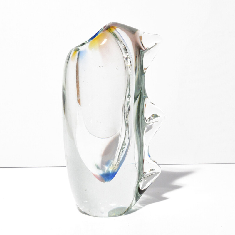 Vintage organic glass vase by M. Stahlikova for Novy Bor Sklarna, Czechoslovakia 1960s