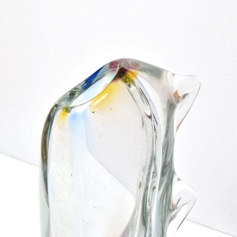 Vintage organic glass vase by M. Stahlikova for Novy Bor Sklarna, Czechoslovakia 1960s