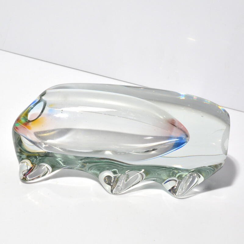 Vintage organic glass vase by M. Stahlikova for Novy Bor Sklarna, Czechoslovakia 1960s