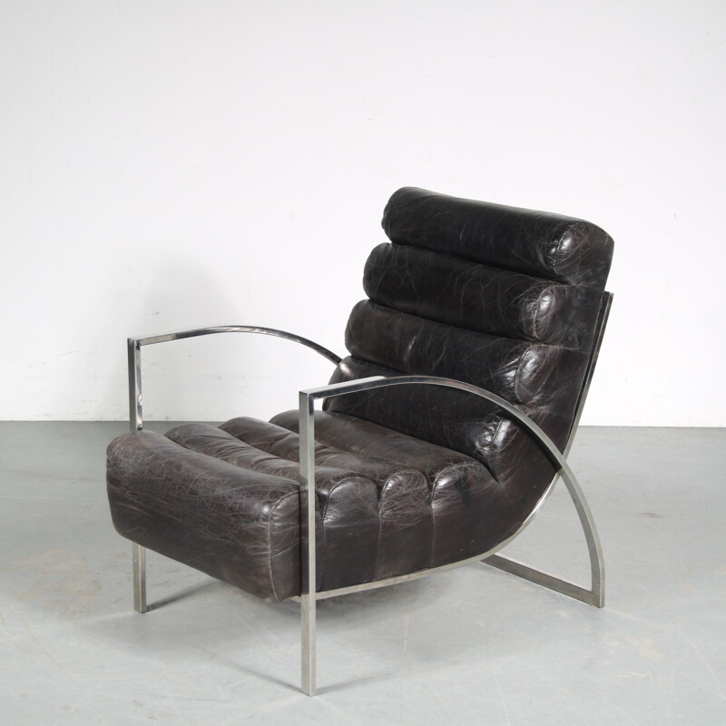 Fauteuil lounge vintage en métal de Milo Baughman, 1970