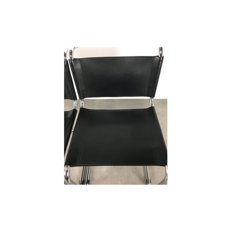 Pair of vintage black leather B33 chairs by Marcel Breuer, 1980s