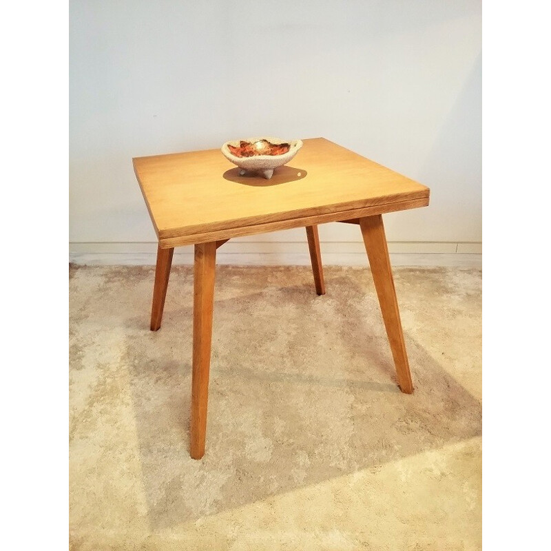 Square extendable dining table in solid oak - 1950s