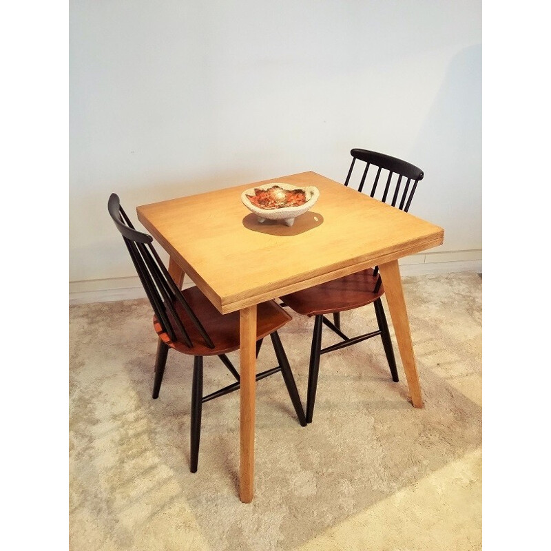 Square extendable dining table in solid oak - 1950s