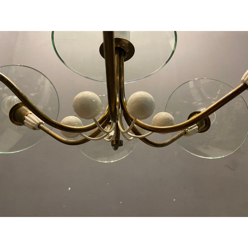 Lampadario vintage in vetro e ottone Art Déco di Pietro Chiesa per Fontana Arte, 1940