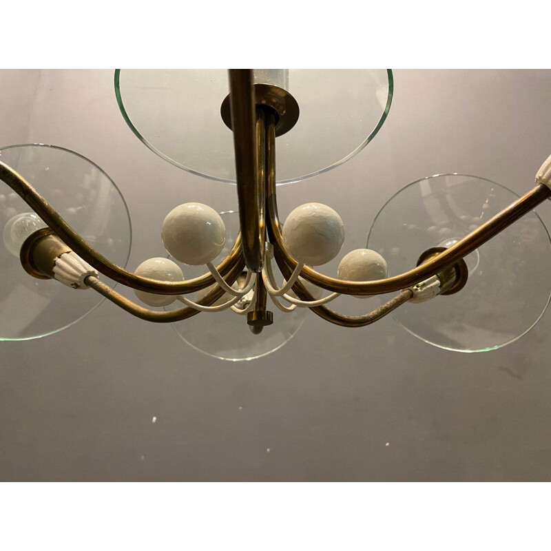 Vintage Art Deco glass and brass chandelier by Pietro Chiesa for Fontana Arte, 1940