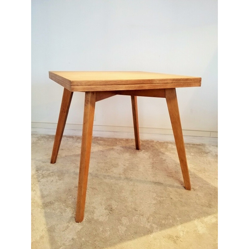 Square extendable dining table in solid oak - 1950s