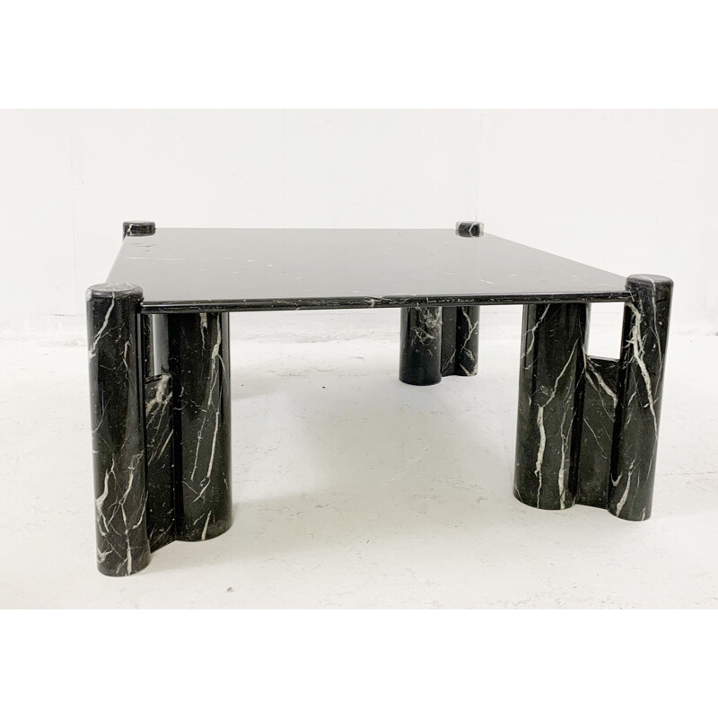 Square vintage coffee table in black marble, 1970