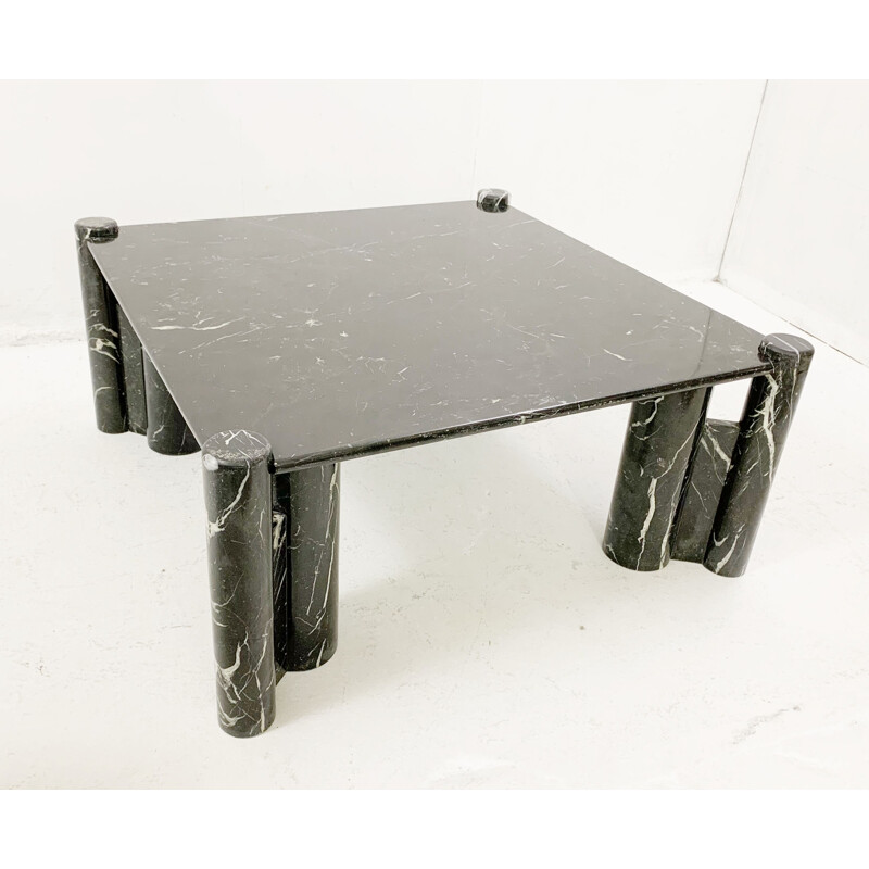 Table basse vintage carrée en marbre noir, 1970