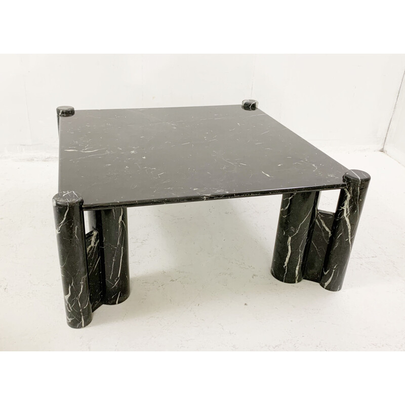 Table basse vintage carrée en marbre noir, 1970