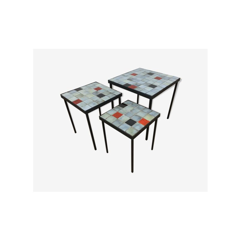 Set of 3 vintage ceramic nesting tables by Mado Jolain, 1960