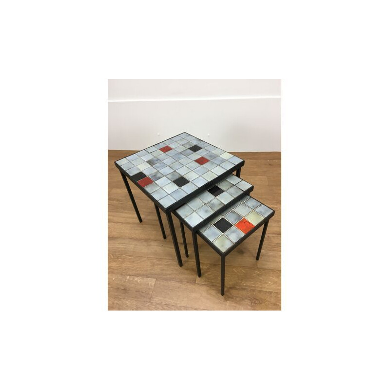 Set of 3 vintage ceramic nesting tables by Mado Jolain, 1960