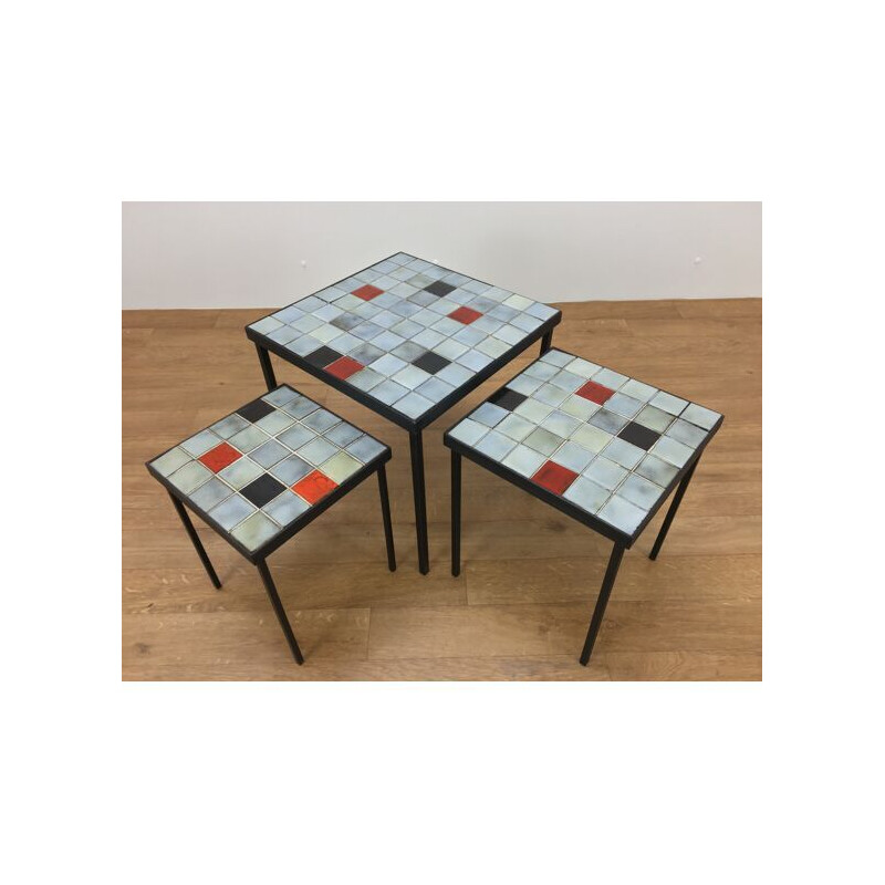 Set of 3 vintage ceramic nesting tables by Mado Jolain, 1960