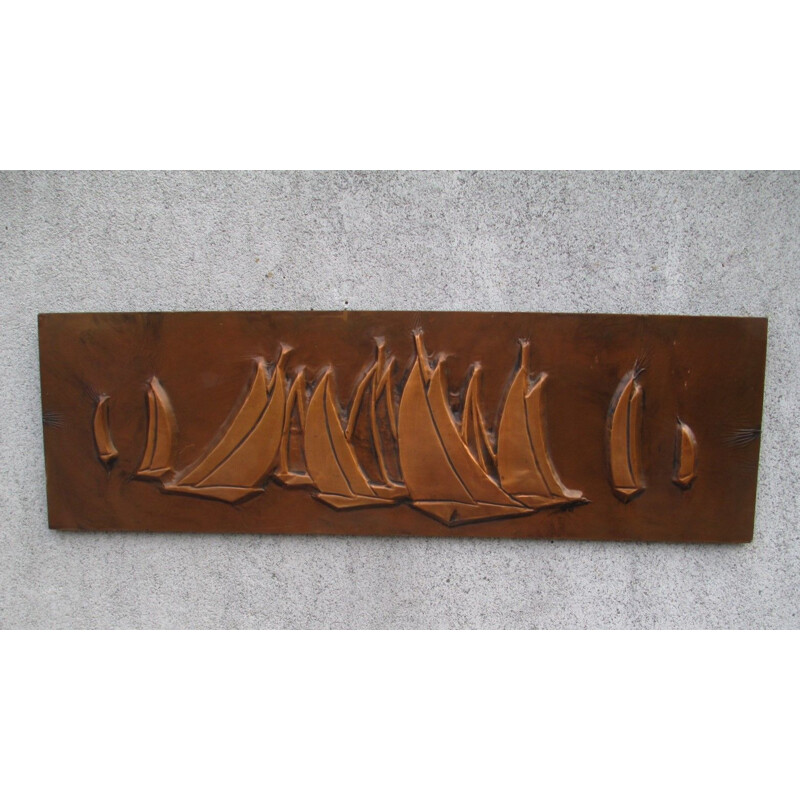 Vintage modernist copper plate, Denmark 1950