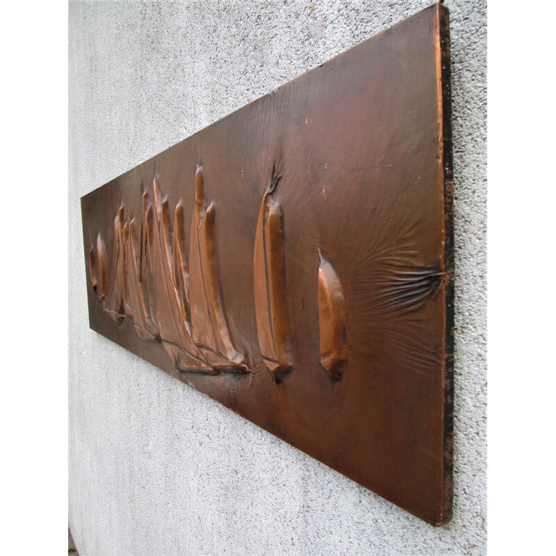 Placa de cobre modernista Vintage, Dinamarca 1950