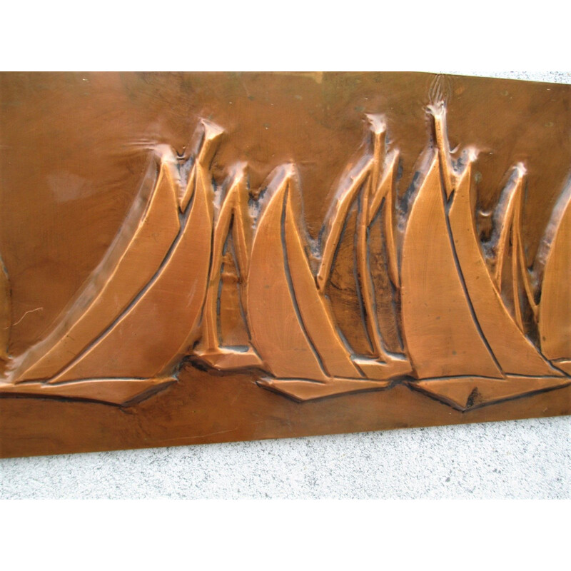 Vintage modernist copper plate, Denmark 1950