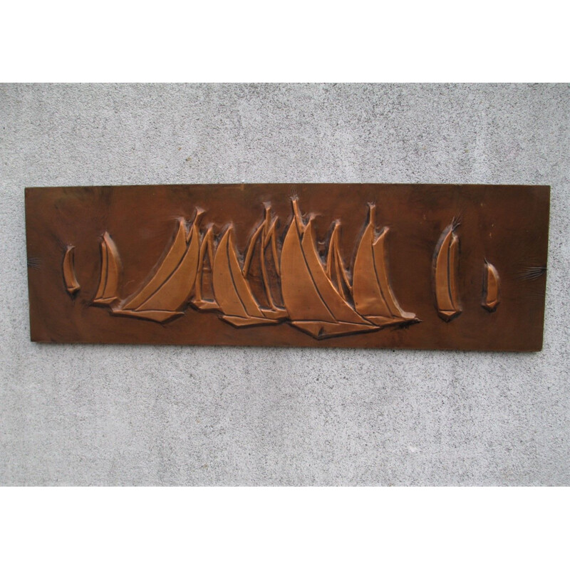 Vintage modernist copper plate, Denmark 1950