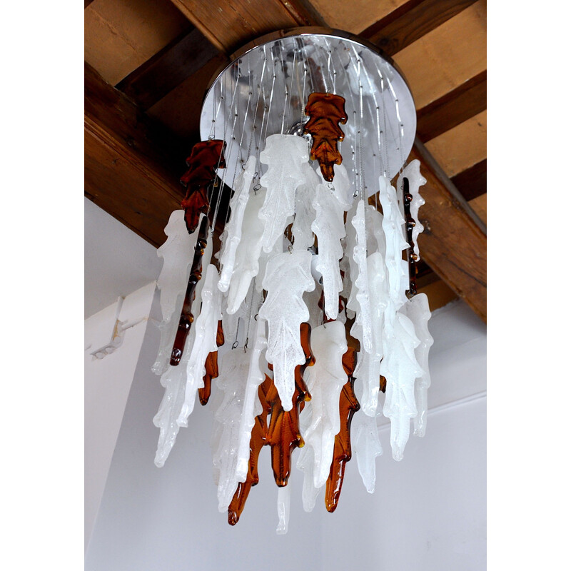 Vintage Murano chandelier two-tone waterfall Poliarte by Albano Poli, Italy 1970s