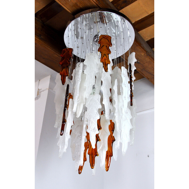 Vintage Murano chandelier two-tone waterfall Poliarte by Albano Poli, Italy 1970s