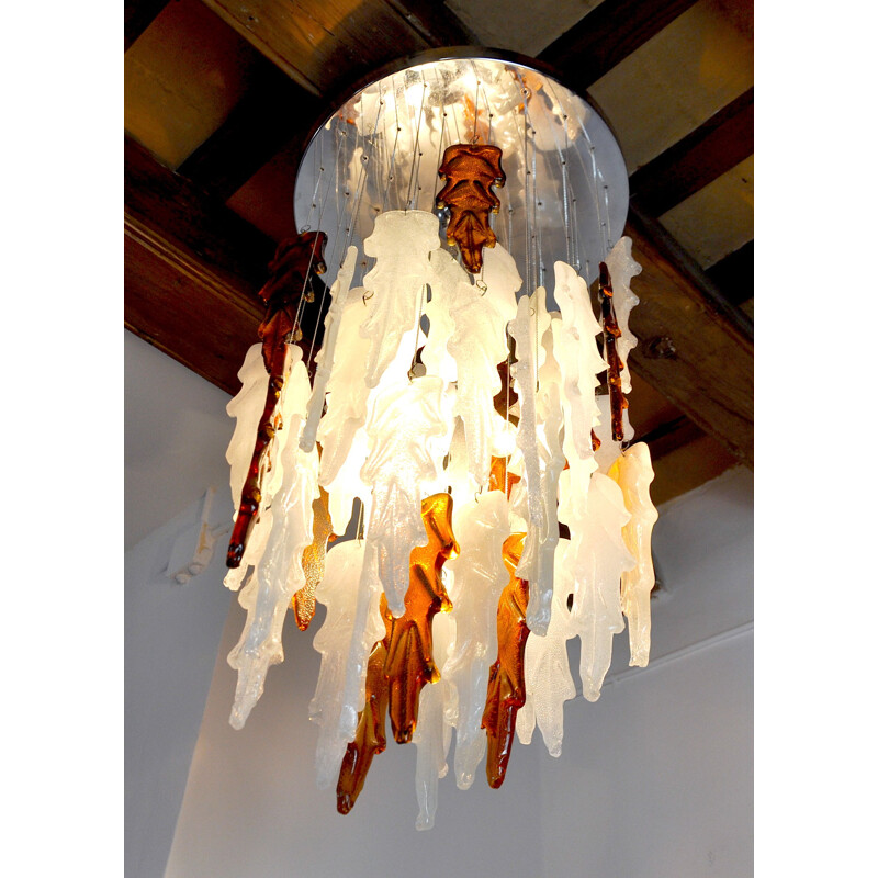 Vintage Murano chandelier two-tone waterfall Poliarte by Albano Poli, Italy 1970s