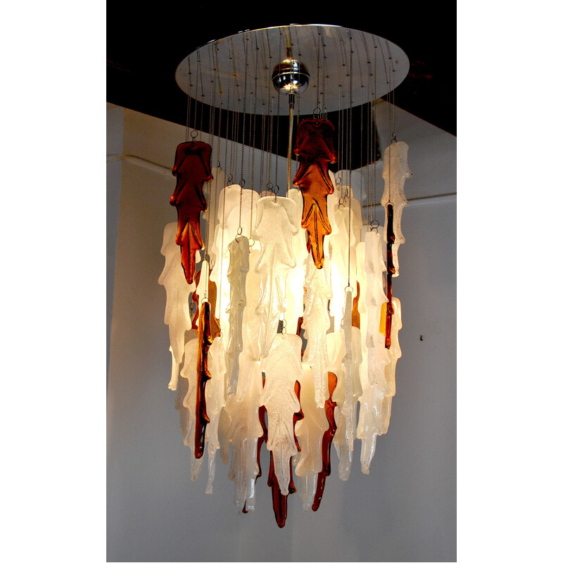 Vintage Murano chandelier two-tone waterfall Poliarte by Albano Poli, Italy 1970s