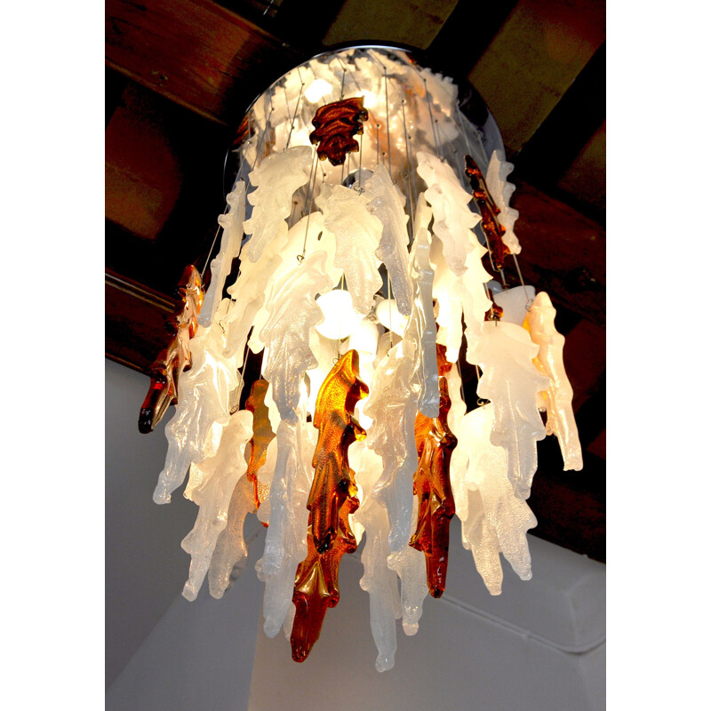 Vintage Murano chandelier two-tone waterfall Poliarte by Albano Poli, Italy 1970s