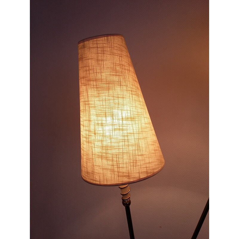 Floor lamp with double lamp shades in metal and glass - 1950s