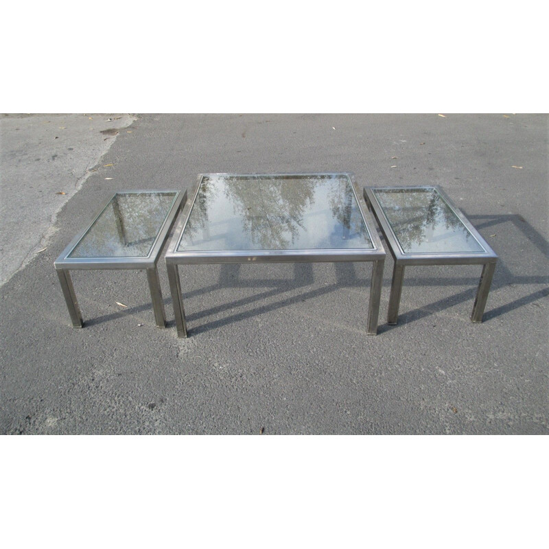 Set of 3 vintage metal coffee tables, Italy 1970