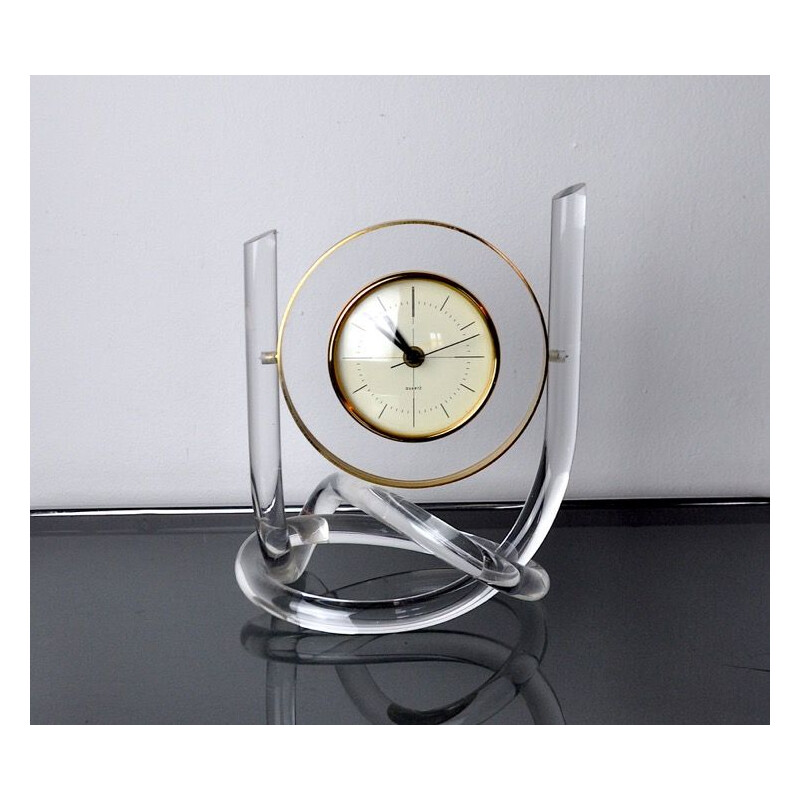 Vintage clock lucite Hollywood Regency, Italy 1980s